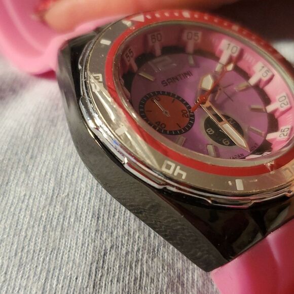 NEW Large Faced Santini Watch Bright Pink Face‎ & Silicone Band Rotating Bezel - Picture 2 of 6
